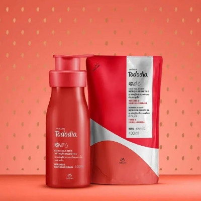 Kit Tododia: Creme Corporal Morango Baunilha Dourada 400ml + Refil Creme Corporal 400ml