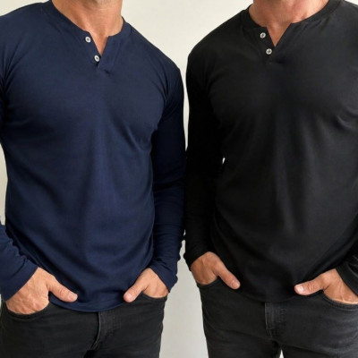 Kit com 2 Camisetas Henley Slim