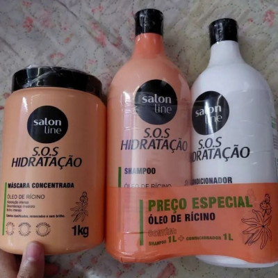 KITZÃO PARA AS MADEIXAS Kit Shampoo e Condicionador 1L + Máscara 1KG - SOS Hidratação Salon Line