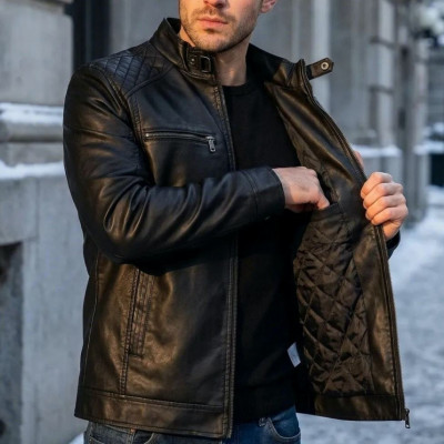 Jaqueta de Couro Masculina Slim Resistente