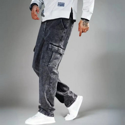 Calça Jeans Cargo Masculina Streetwear Grafite