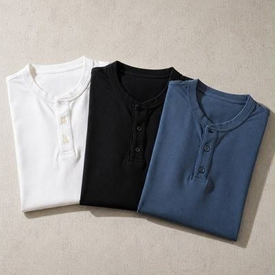 Kit 3 Camiseta Henley Masculina Slim Manga Longa