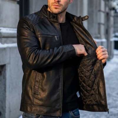 Jaqueta de Couro Masculina Slim Resistente