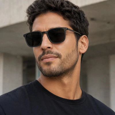 Óculos de Sol Quadrado UV400 Preto com Estojo