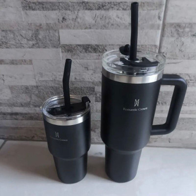 Kit Copo Térmico Inox 1200ml e 600ml Com Tampa e Canudo
