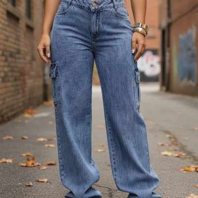 Calça Cargo Feminina Wide Leg Jeans Stillger