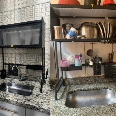 Escorredor De Pratos Louça Preto Cozinha Suspensa 65cm 18pçs