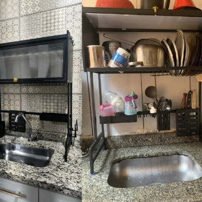 Escorredor De Pratos Louça Preto Cozinha Suspensa 65cm 18pçs