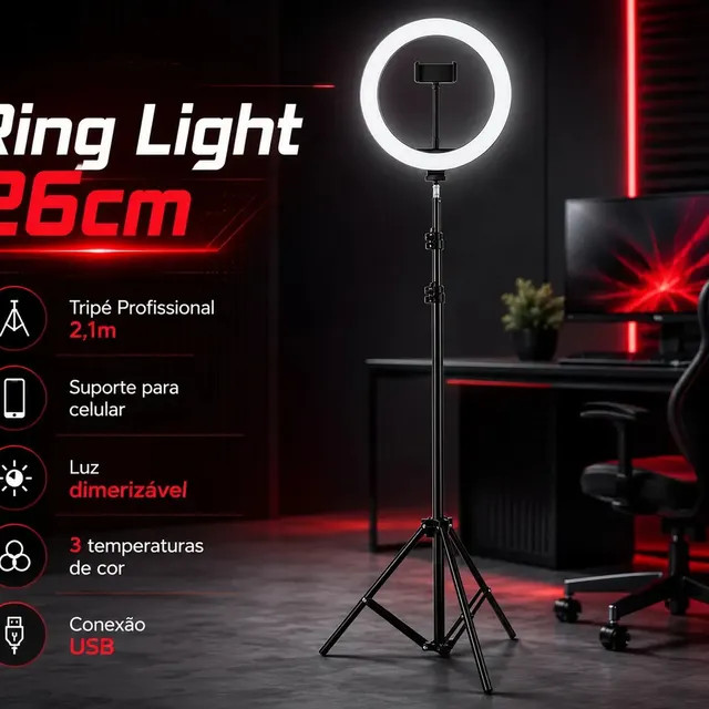Ringlinght Led Lumi 18W Pontokit — Ring Light Profissional com Tripé de 210 cm