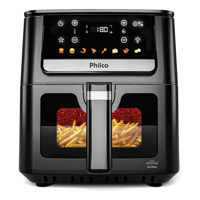 Air Fryer Philco 6,5L Visor Glass e Redstone 1700W PAF65A — capacidade e potência para porções maiores