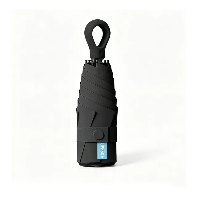 Mini Guarda-chuva Fps50+ Proteção Uv Portátil Feminino Viage Preto — Compacto com proteção solar