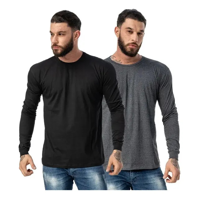 Kit 2 Camisetas Masculinas Manga Longa Algodão Premium — Conjunto Básico de Algodão Premium