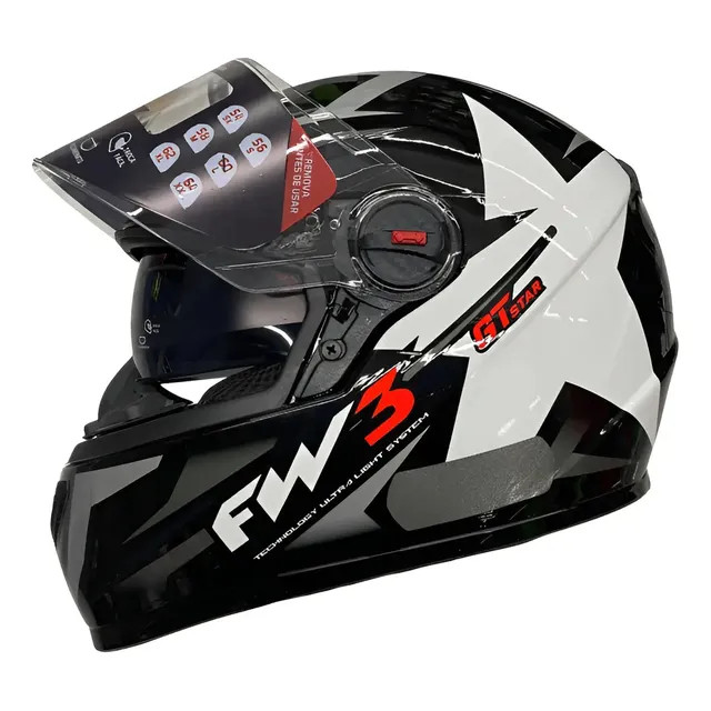 Capacete FW3 GTX Star Preto e Branco Grafite com Óculos Interno