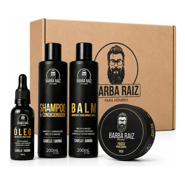 Kit Barba Óleo Shampoo + Condicionador Balm Pasta Modeladora — cuidado completo para a barba