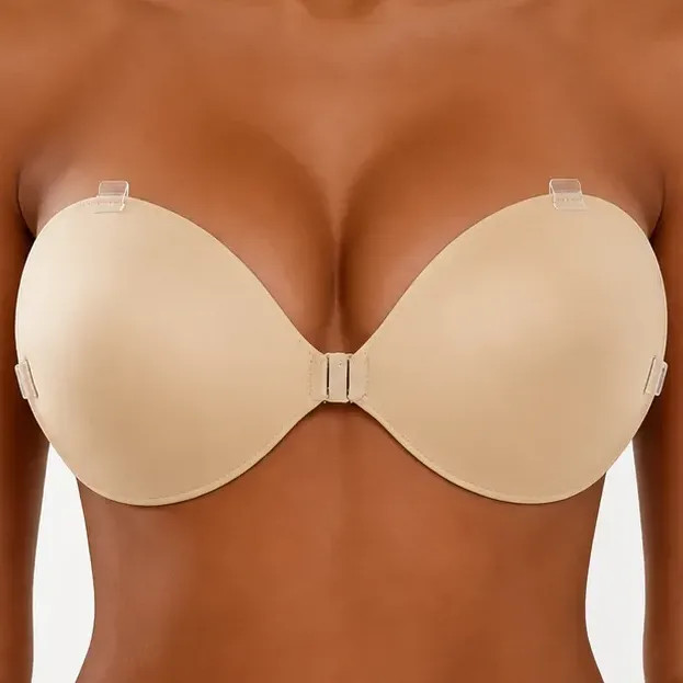Miss Queen Sutiã Adesivo Push Up 3cm Natural Alça Removível Bege Liso M