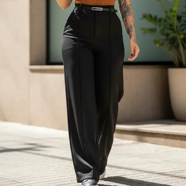 Calça Feminina Pantalona Alfaiataria Cintura Alta Com Cinto — Elegância Versátil