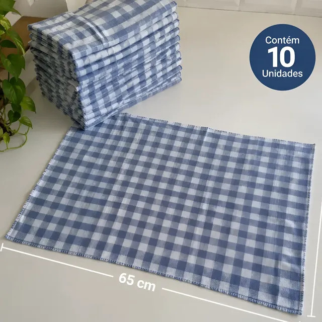 Kit 10 Pano De Chão Xadrez Azul — 48x65 cm, 100% Algodão
