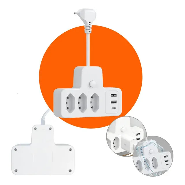 Conector De Extensão Portátil 3 Universal Plug Carregador Eletro Mex — Modelo 6em1