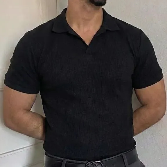 Camiseta Gola Polo Masculina Minimalista Tecido Texturizado Preto Liso G — Review