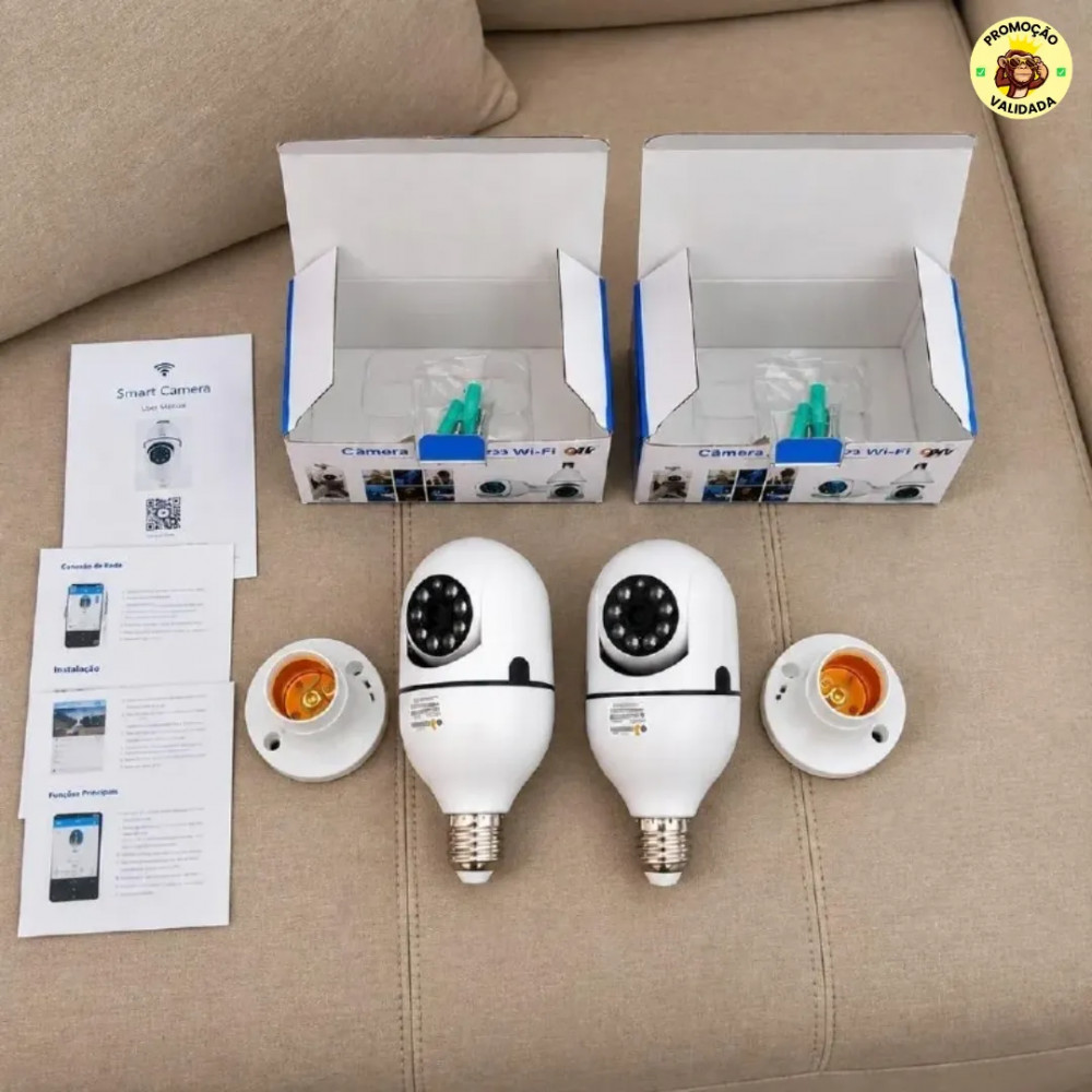 AS CAMERAS LAMPADAS VOLTARAM Kit com 2 Cameras Lampada IP Wi-fi 360 Visao Colorida