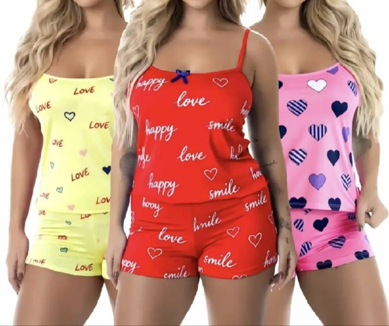 Kit 3 Baby Doll Feminino Pijama Conjunto Estampado Premium