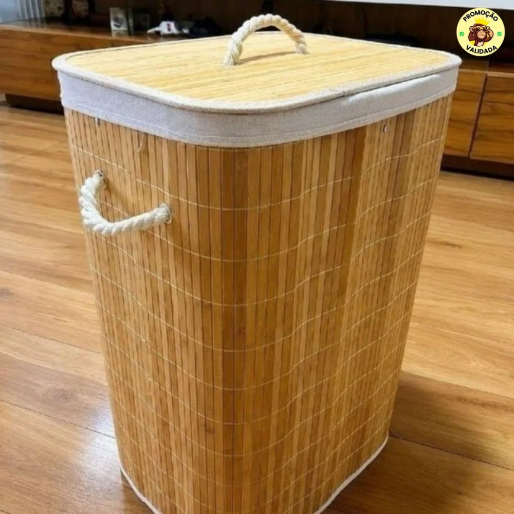 🧺 Cesto De Roupas De Bambu 70 Litros