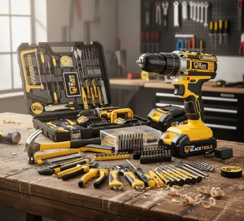 Parafusadeira Furadeira De Impacto The Black Tools Com Maleta + Kit Acessórios 147 Peças