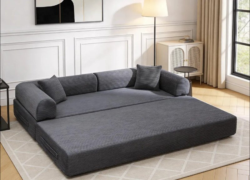 🛋️ Sofá Cama Modular de Veludo Cotelê