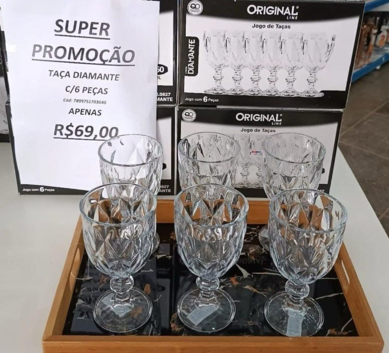 Jogo 6 Taças de Cristal 340ml Diamond Transparente