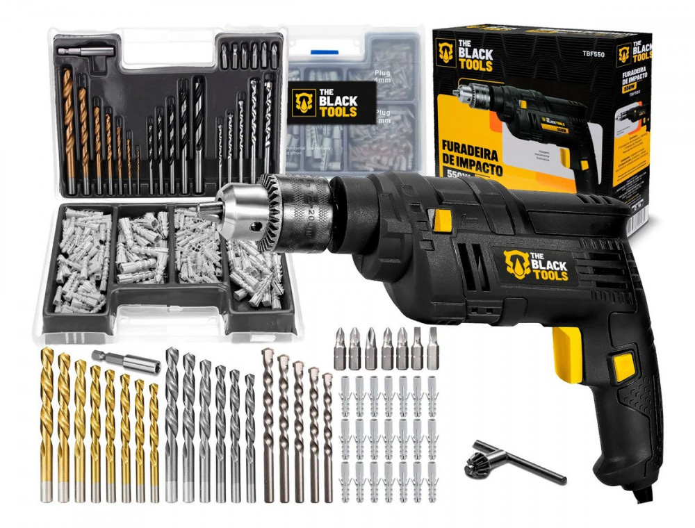 Furadeira De Impacto 3/8 10mm 550w + Kit 300 Peças