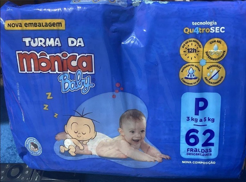 Fralda Turma da Mônica Baby Mega P 62 Unidades