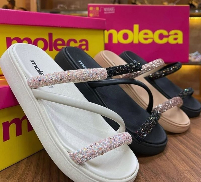 Sandalia Papete Moleca Tiras Strass