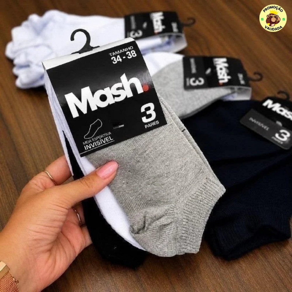 Kit 10 Pares Meia Invisível Soquete Algodão Confortável Mash