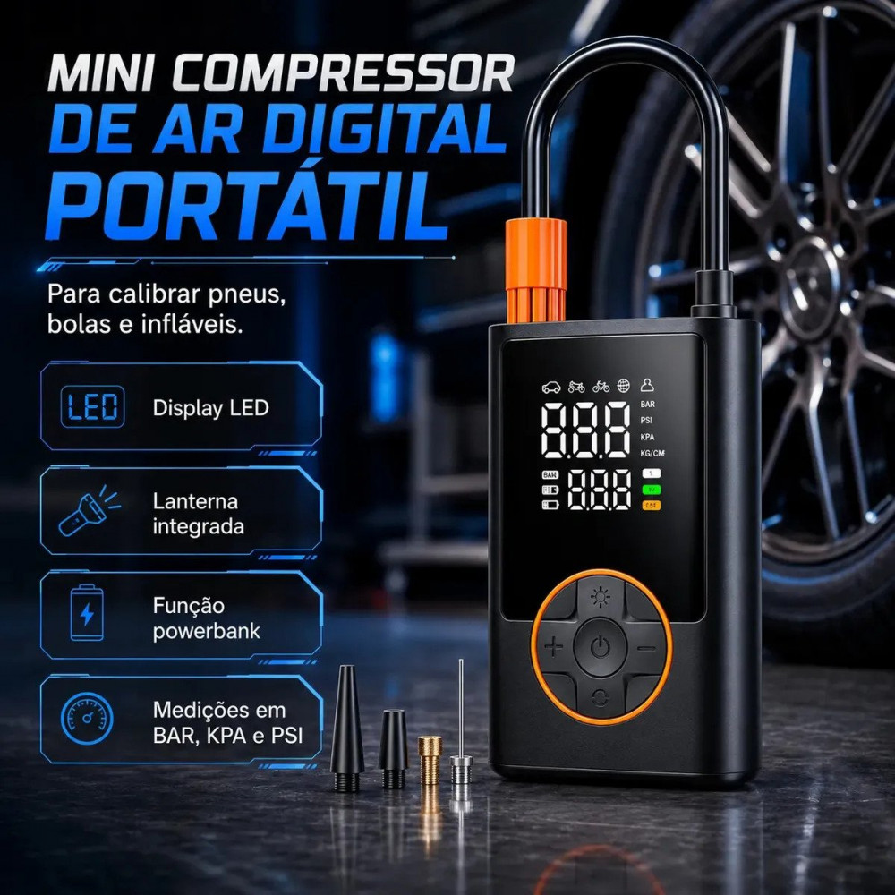 Compressor Portátil Digital com Visor Pneu