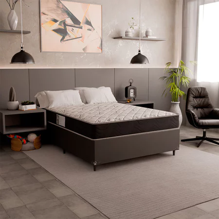 Cama Box Casal + Colchão D33 Couro Preto