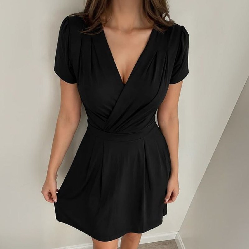 Vestido Transpassado Manga Curta Soltinho