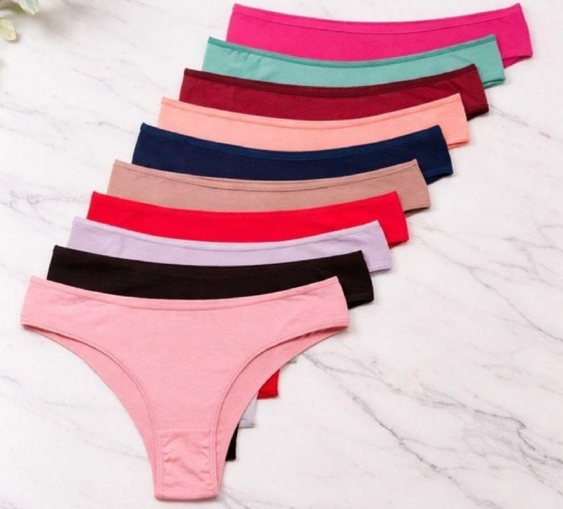 Kit 10 Calcinha Feminina De Algodão Tanga Lisa - Opções de Cores