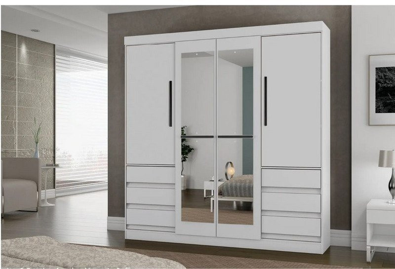 Guarda-roupa Casal com Espelho 4 Portas 6 Gavetas