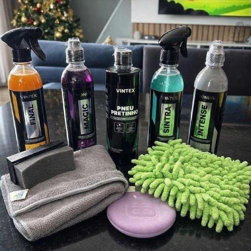 Kit Lavagem Vonixx: Shampoo VFloc, Cera Tok Final, Intense, Sintra Fast + Pincel, Aplicador, Luva e Toalha