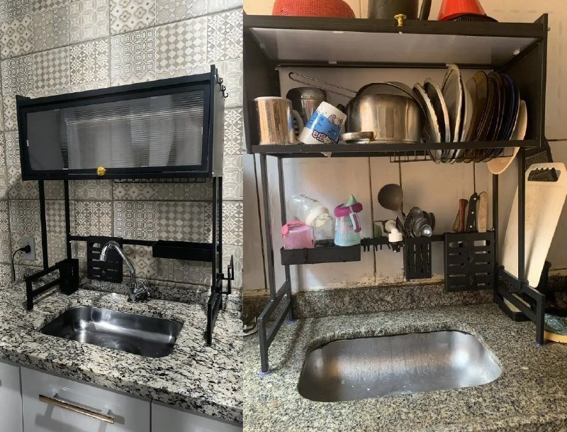 Escorredor De Pratos Louça Preto Cozinha Suspensa 65cm 18pçs