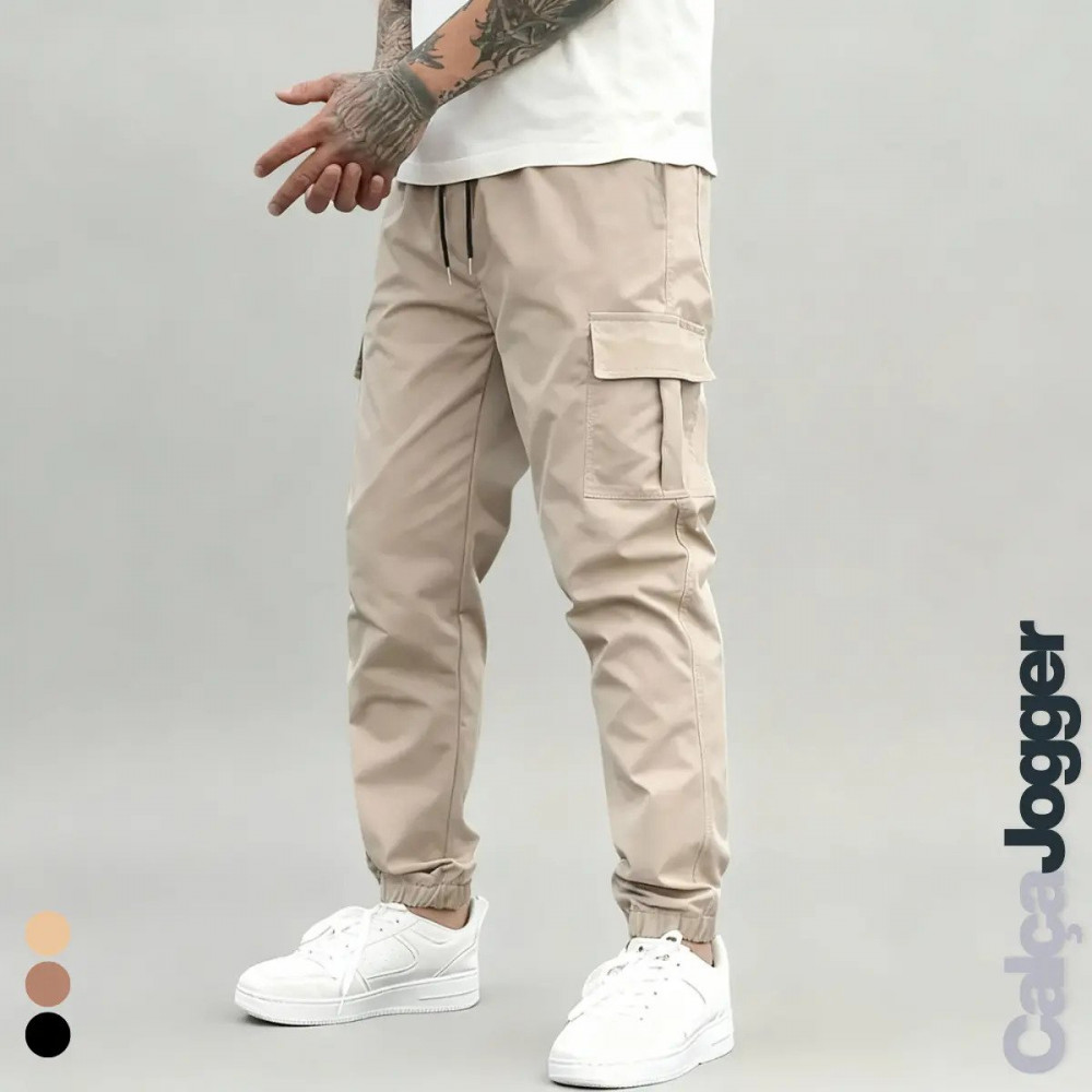 Calça Jogger Cargo Masculina Sarja Streetwear