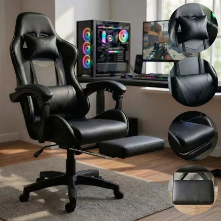 Cadeira Gamer Preta Ergonômica Reclinável