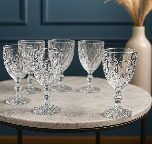 Jogo 6 Taças Diamante 330ml com Pé para Bebidas