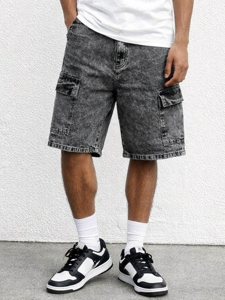 Bermuda Jeans Cargo Masculina Mesclada