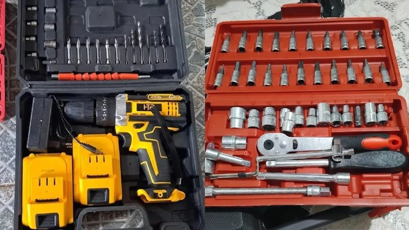 KIT COMPLETAÇOOO Parafusadeira Furadeira de Impacto 2 Baterias + Kit 46 Peças