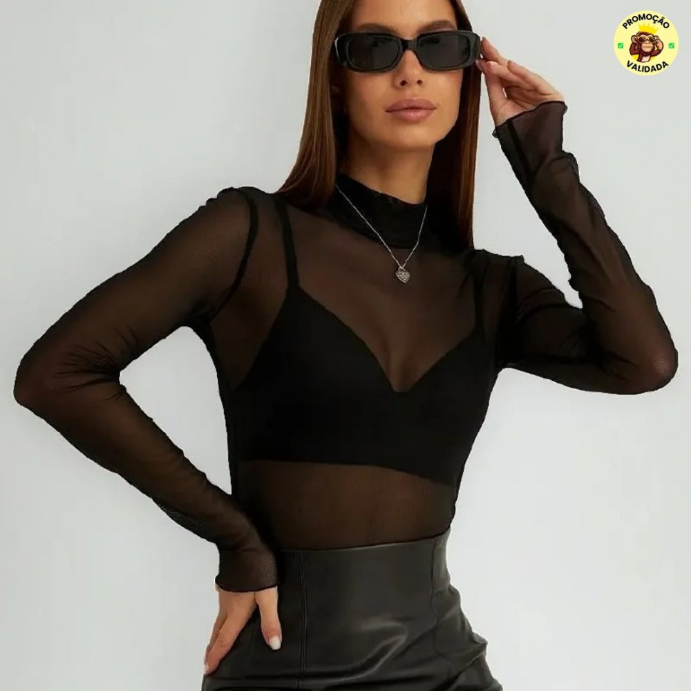 Blusa Tule Transparente Feminina