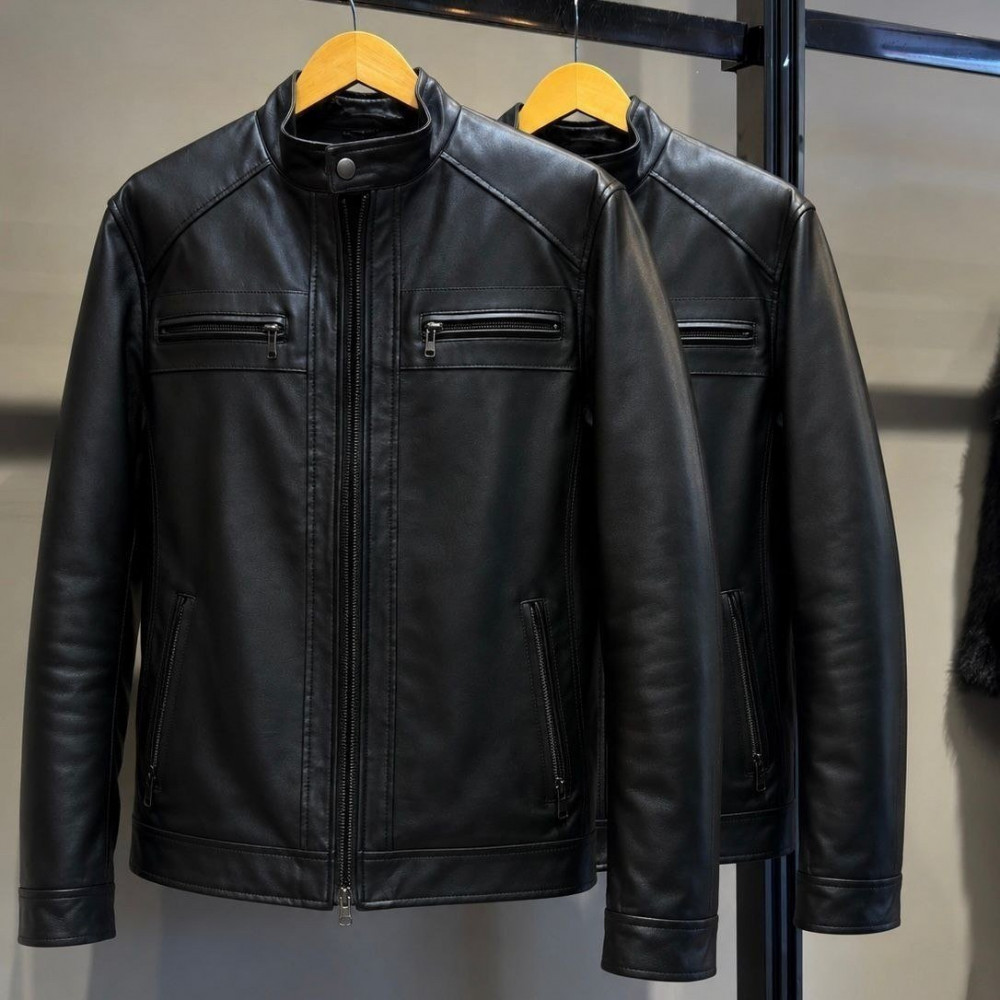 Jaqueta de Couro Masculina Slim Forrada