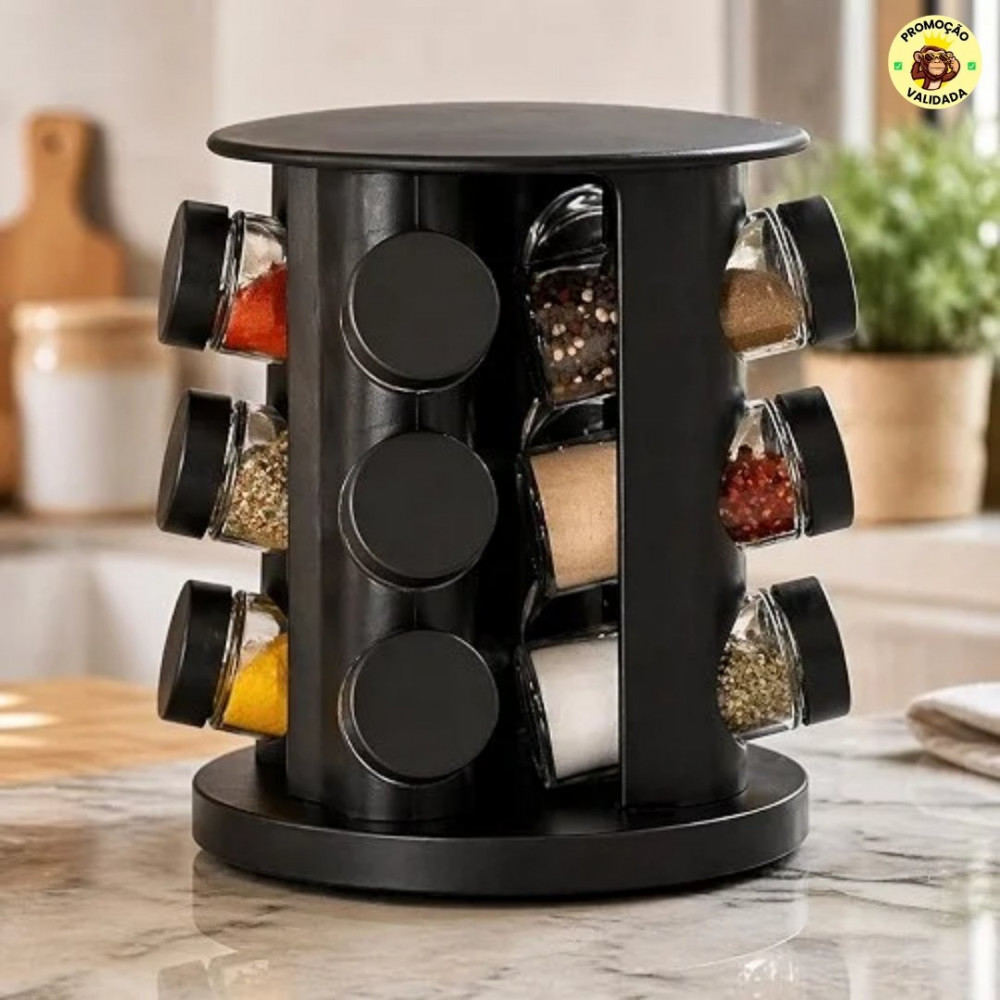 Porta Temperos Giratório 12 Potes de Vidro 85ml