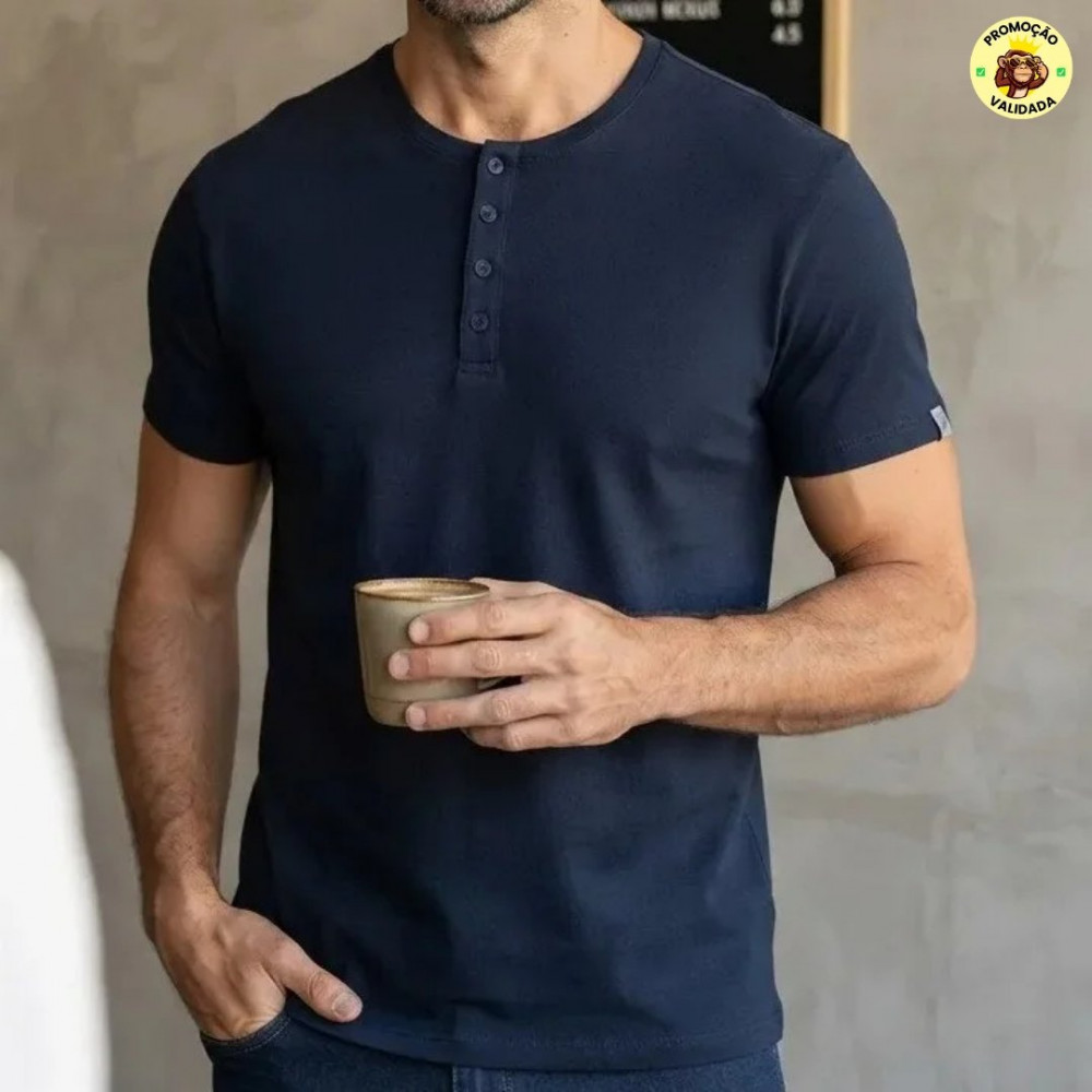 Camiseta Henley Masculina Slim Fit