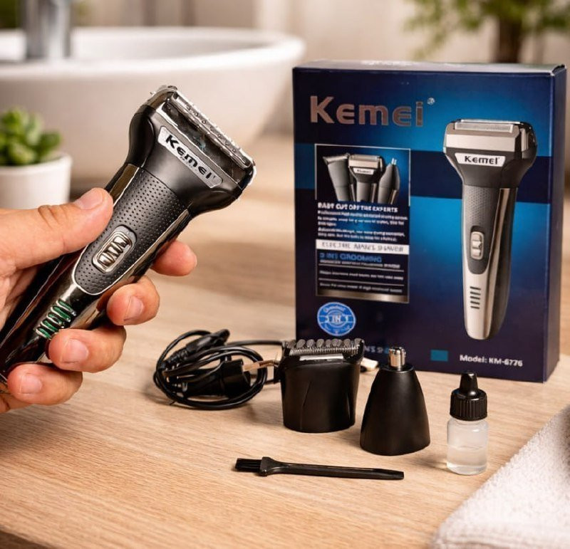 Barbeador KM6776 Recarregável Multifuncional 3 Em 1 Kemei